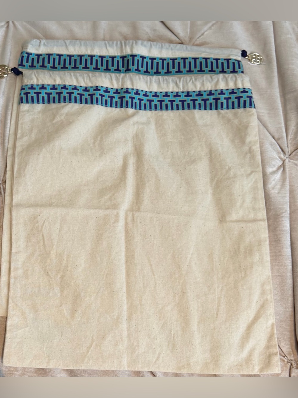 Tory Burch Drawstring Dust Bags with Blue Geo Trim